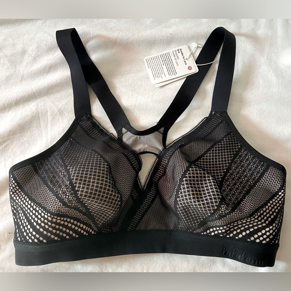 New Lululemon Women’s Awake To Lace Bra BLK/BDAY Black Barely Beige 34D